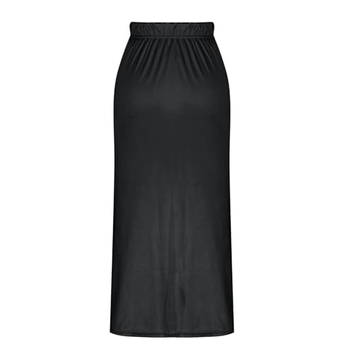 Casual Skirts for Women A Line Midi Skirt Elastic High Waisted Swing Pleated Dresses Solid Color Beach Boho Dress4