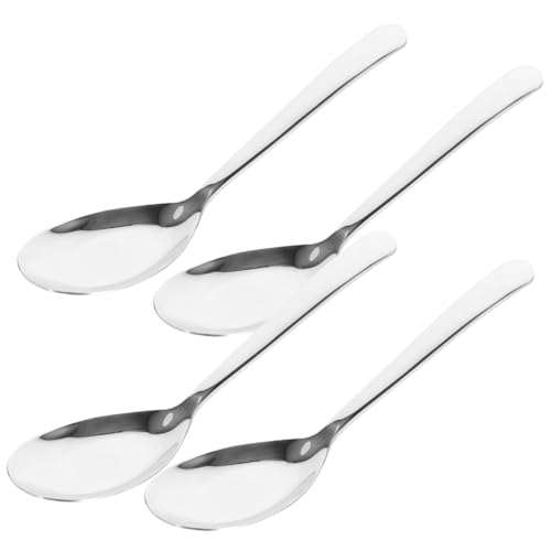MUCKLILY 4 Pcs Soup Spoons Dinnerware Dessert Spoons Silver Soup Serving Spoons Stainless Steel
