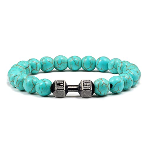 OKGD Classic Natural Stone Beaded Bracelet gym Fitness Dumbbell Energy Men Bracelets Bangles Barbell Wristband Women Jewelry Pulseira-Blue