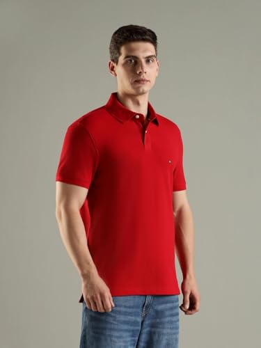 Image of Tommy Hilfiger Solid Regular Fit Cotton Polo T-Shirt