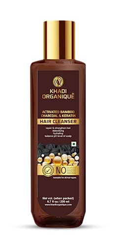 Image of Khadi Organique Activated Bamboo Charcoal & Keratin Hair Shampoo | Herbal Cleanser with Botanical Extracts | Repairs Damaged Hair, Reduces Scalp Build-up | SLS & Paraben Free - 200ml (Pack of 1)