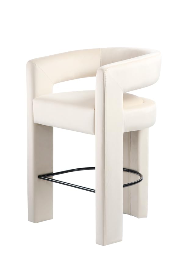 MY Furniture Santini Counter Stool - Chalk/Luxury Designer Bar Stool - Upholstered Seat, Sculptural Curved Back, Modern Three-Leg Design, Stylish Counter Height Chair for Kitchen, Dining & Bar