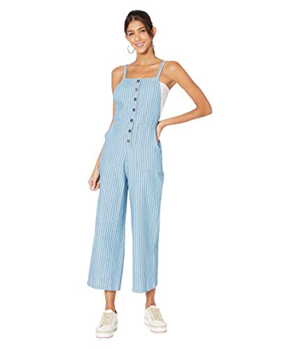 RVCA Women Shoutout Striped Jumpsuit Green Large