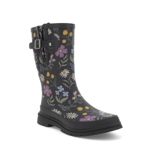 Image of Western Chief Women's Waterproof Mid Rain Boots | Ladies pull on mid rain boots with adjustable buckle, cushioned insole, and rubber outsole for wet weather and outdoor wear.