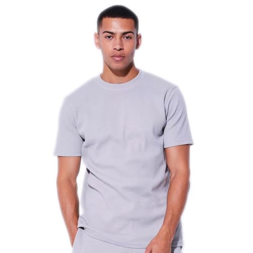 Image of Half Sleeve Oversized Tshirt for Men, Round Neck Longline Drop Shoulder | Wuffle Fabric T-Shirt