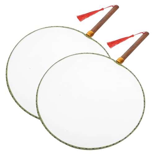 AMUSLESUR Abanicos de Seda Chinos Hechos a Mano Adultos, Mango Redondo de Madera, Diseño Elegante y Uso Versátil, Pack de 2 Unidades para Materiales Artísticos y Decoración
