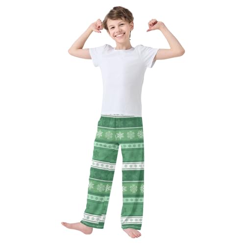 Boys' Pants Christmas Snowflakes Nice Green White Long Bottoms Jogger Pants Elastic Waist Trousers with Pockets S-XL2