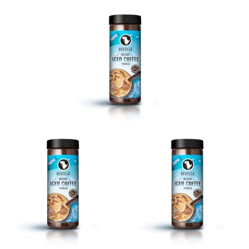 Image of Bevzilla 200 Gram Instant Iced Coffee Powder | Make 100 Cups|Arabica Strong Coffee|Cold Coffee | Unbreakable Jar (Pack of 3)