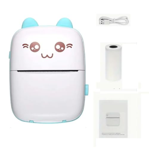Mini Impresora térmica portátil para móvil con Bluetooth, resolución HD 200 dpi e impresión monocromática. Incluye 1 Rollo de Papel térmico. Color Azul. Regalo Ideal para niños