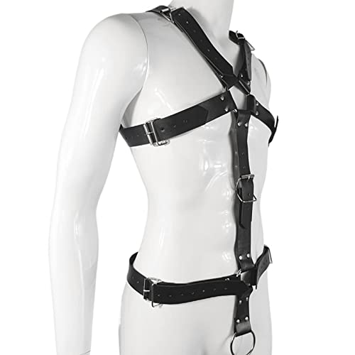 Herren Punk Body Brust Harness Männer Leder Geschirr mit Handschellen & Penisring,Gothic Männer Kleidung Bandage Kostüme Herren Sexy Sklave Clubwear,BDSM Fesseln Sexspielzeug für Paare Extrem Sex