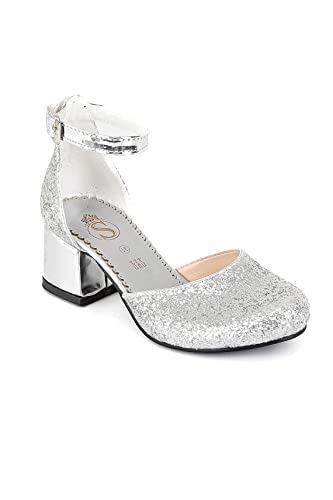 Flower Girls Mary Janes Block Heel Bridesmaid Dress Shoes Glittery Sequin Ankle Strap Wedding Party Princess Footwear4