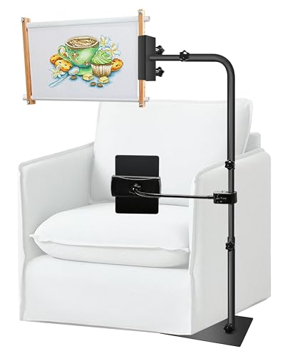 Seekdesi Work Stand Fit For Lowery with Side Clamp 360 Adjustable Cross Stitch Stand with Phone/ Tablet Holder Height Adjustable Fits Scroll Rods up to 20 Wide. Fit for Art Craft Sewing Projects