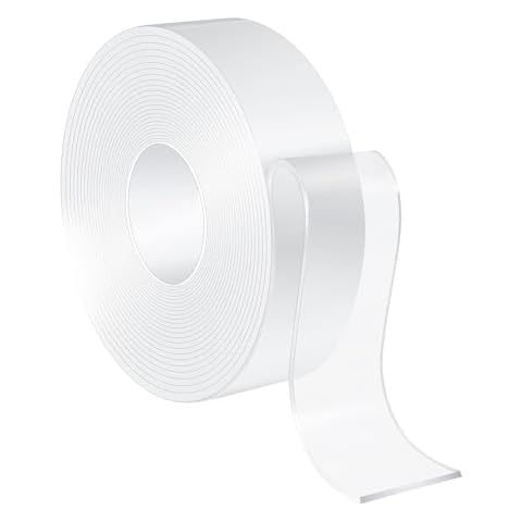 Hanfinee 1.18in×16.5ft Extra Strong Sticky Double Sided Nano Tape Heavy Duty, Easy to Remove, No Residue, Reusable Clear Adhesive Tape for Paste Photos, Poster, Fix Carpet, Home, Office, Car Decor Cover