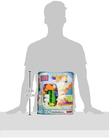 Diagram showing the dimensions of the Mega Bloks Big Building Bag: 14 inches (36 cm) in height.