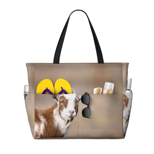 Grand sac de plage imprimé chèvre et sac fourre-tout à bandoulière pour femme