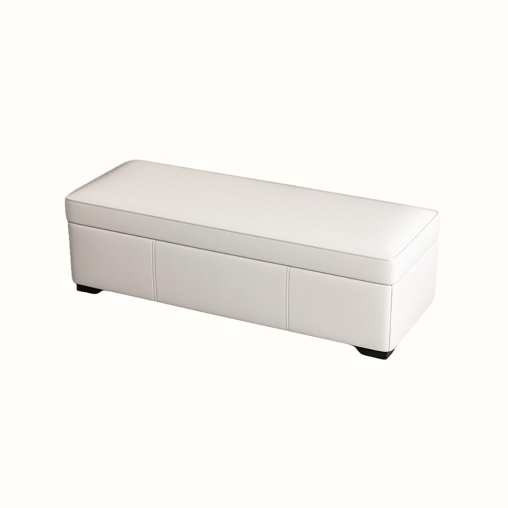 SXZenSpace Storage Benches End Of Bed Bench Large Upholstered Ottoman Leather Window With Shoe Cabinet For Bedroom Entryway Closet(White,60x40x40cm)