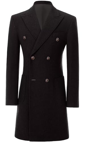 Men Trench Coat Classic Warm Peak Lapel Peacoat Mens Double Breasted Business Long Winter Mens Overcoat with Pockets2