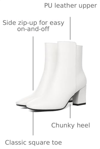 Image of Caradise Womens Chunky Block Heel Booties Zip Up Square Toe Ankle Boots