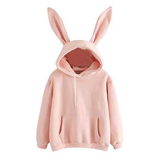 Aniywn Blusa feminina de outono com capuz de coelho, blusa, macia, quente, manga comprida, pulôver, rosa, P