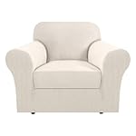 H.VERSAILTEX Stretch Slip Covers for Armchairs Chair Slipcovers for Living Room Armchair Furniture Cover Suit for T Cushion/Box Cushion, Spandex Jacquard Fabric Small Checks(Armchair-Standard, Ivory)
