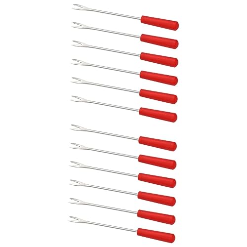 Jojomis 12 Pcs Red Stainless Steel Fruit Forks, Barbecue Forks, Chocolate Melting Sticks, Reusable Cooking Forks, Cheese Dipping Forks, BBQ Forks for Chocolate Fountain and Meat - 15cm