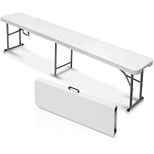 AJP Distributors 6 Foot Portable Plastic Folding Bench 6FT 72" Half Foldable Heavy Duty Seat w/Carry Handle - Indoor Outdoor Backyard Camping Picnic BBQ Party Wedding Dining Office Event Meeting White