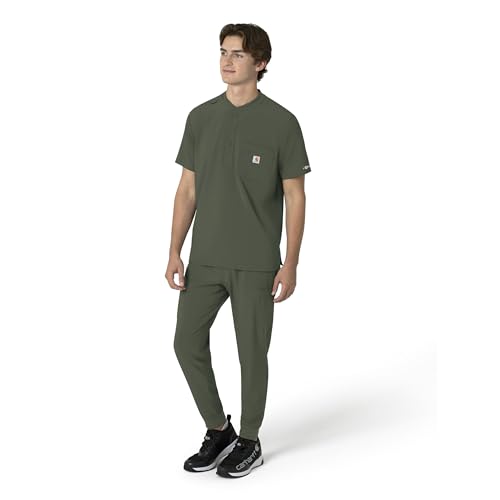 Carhartt Force Cross-Flex Men's Henley Scrub Top, Olive, M - image 2