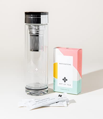 Shaker Bottle for Matcha: Perfect Mixers for Smooth and Creamy Tea 8 Art of Tea | Matcha Powder | Organic Japanese Ceremonial Matchasticks | 12 Count Single Serve Packets | Matcha Shaker Bottle Included