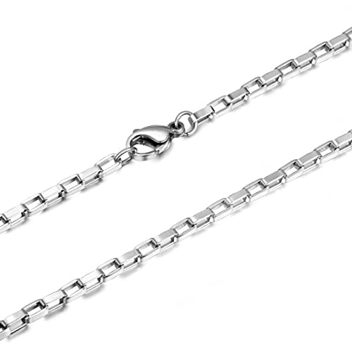 Bcughia Chain Necklace Jewelry, Chunky Necklace Silver Box 2mm Stainless Steel Chain Necklace for Men 22" (55cm)