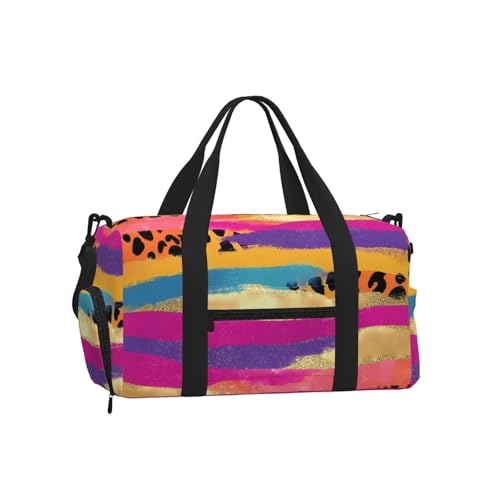 Bolsa de deporte impermeable con compartimento para zapatos y estampado de leopardo colorido