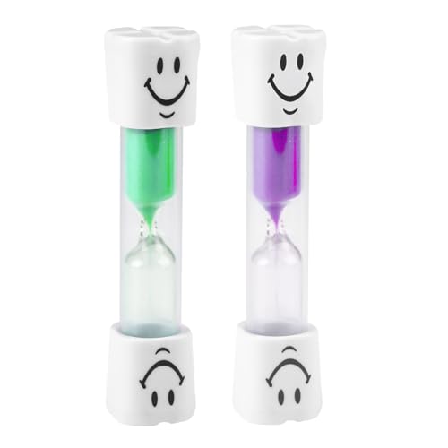 Sablier Brosse à Dents Enfant 3 Minutes - Lot de 2 Minuteurs Colorés avec Visage Souriant, Idéal pour Hygiène Dentaire, Jeux et Cuisine(Vert et Violet)