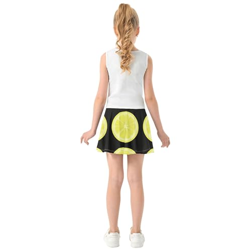 Athletic Shorts for Girls Skorts Skirts with Shorts Print Teen Cheer Bright Yellow Lemon Slices Black 3t4