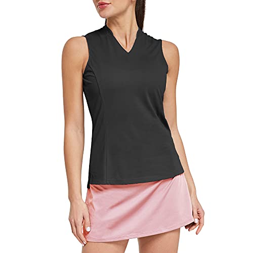 Ogeenier Tee Shirt Polo Femme Coton sans Manches,Noir,XXL Cover