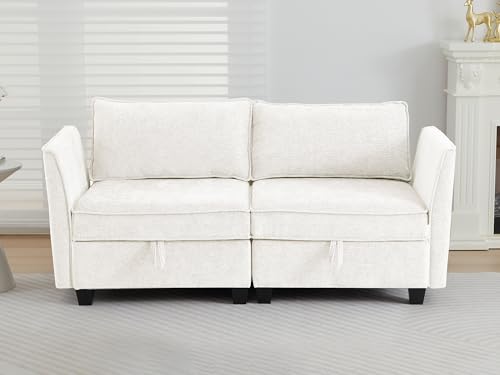Image of ORRD Small Modular Sectional Sofa, Loveseat Couch with Storage, 2 Seater Sofa Modular for Living Room, Office (Beige)