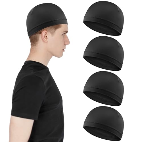 4Pcs Wave Cap for Men Silky Durags Elastic Band Wave Caps for 360 540 720 Waves Soft Breathable Satin Durag Unisex Adults Kids Skullies Beanies Hats Shower Cap