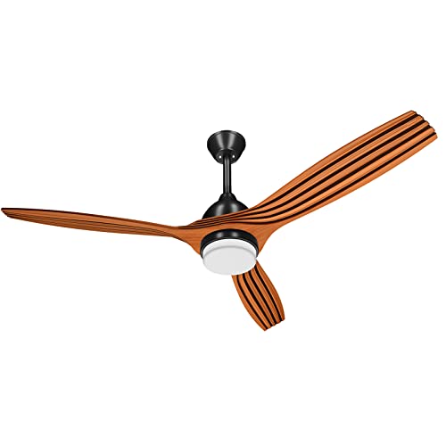 Obabala 52'' Ceiling Fans with Lights Remote Control， Brushed Hand Carved ,3 Level Timer，6 Speed Reversible Quiter Motor for Living Room, Bedroom, Patio-Wood Walnut Blades…