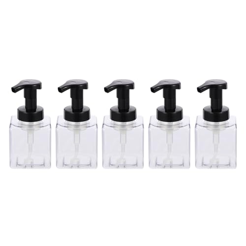 LALAFINA 5個 透明四角洗手泡沫瓶 耐漏液密封シャンプーディスペンサー 黒色ポンプヘッド採用 浴室用鹸詰め替え容器