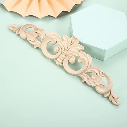 MUXSAM Carved Wood Appliques Onlays, Long Wooden Decals Trim Molding Rosette Inlays for Door Wall Mantel Cabinet Door Dresser Closet Mirror Decoration Furniture Transfer(1-Pack, 20x5cm/7.9" x2) - Image 4