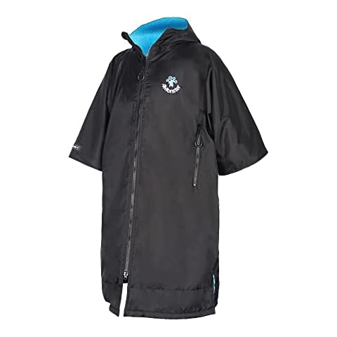 4Monster Changing Robe Waterproof Change Robe Surf Changing Poncho with Hood for Outdoor Sports, Scuba Diving, Kite Surf, Body Cool-down, Swim, Dog Walk, Wet Weather, Black-Half Sleeve(L) Cover