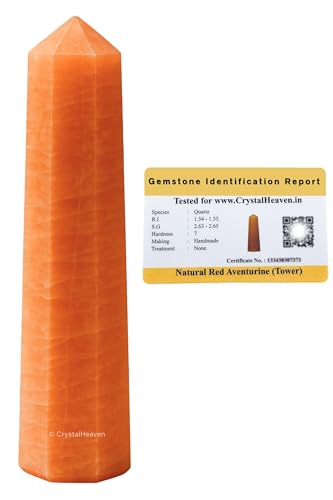 Image of Certified Red Aventurine Crystal Tower Obelisk Point For Chakra, Healing And Balancing - Aaa Grade Original Certified Gemstone Agate For Reiki Meditation Yoga Spiritual (3-4 Inches)