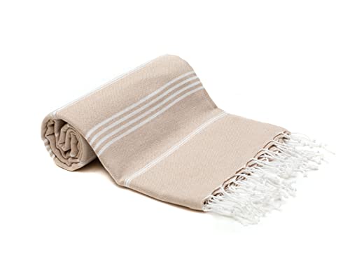 Park & Oz Turkish Peshtemal Beach Towels, 100% Cotton, Toallas Turcas, Lightweight, Fast Drying, Great For Travel, Yoga, Pool, Spa And Bath- Absorbent, Sand Free, Multipurpose Towel (Beige) #TOP6