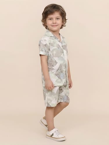 Image of POLKA TOTS Boys 100% Cotton Vacation Wear Co-ord Set | Trendy Printed Shirt & Shorts Combo for Kids | Breathable Summer Beach Outfit for Toddlers & Infants | Lightweight Daily Wear & Night Suit