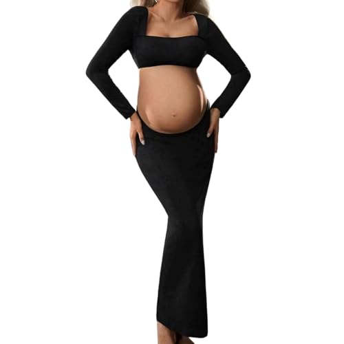 Generico Vestido de maternidad con corte fotográfico, vestido largo ajustado que revela la barriga, 5, M