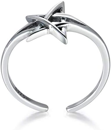 GULICX 925 Sterling Silver Pentagram Star Open Thumb Ring Women Adjustable Size Band Finger Ring for Women Girls Birthday Gift