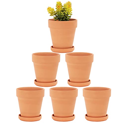 Terra Cotta Pots with Saucer- 6-Pack Small Terracotta Pot Clay Pots 4 Clay Ceramic Pottery Planter Cactus Flower Pots Succulent Pot with Drainage Hole- Great for Plants Crafts terra cotta planter