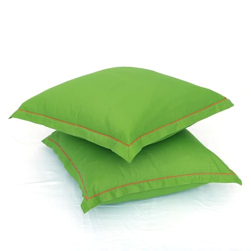 Image of Swayam Set of 2 Solid Cotton Green Cushion Cover | 24 x 24 Inch | Soft Breathable Fabric with Hidden Zipper | Decorative & Stylish Cushion Covers for Sofa, Living Room, Bedroom & Couch