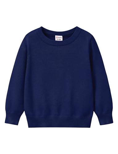 Image of PATPAT Baby Girls Boys Newborn Solid Long Sleeve Navy Blue Sweaters Fall Winter Clothes for Girls Boys 3-6 Months