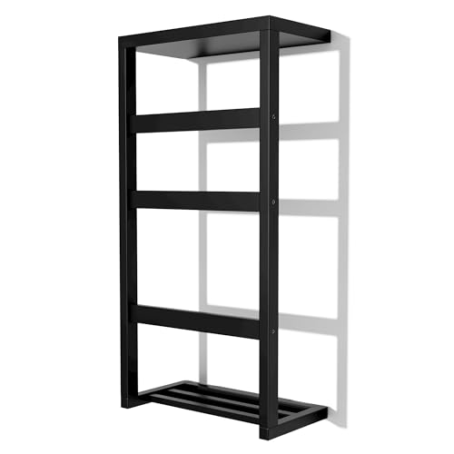 Bamboo Wall Blanket Ladder 4-Tier Towel Racks Bamboo Bath Towel Racks for Bathroom Wall Mounted Decorative Blanket Quilt Towel Scarf Ladder Shelves for Bathroom Living Room Bedroom Black