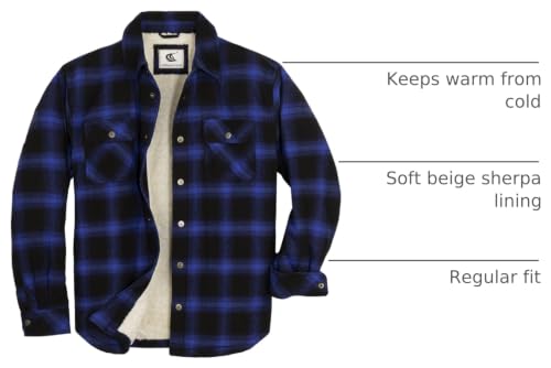 Image of COEVALS CLUB Men's Flannel Shacket Casual Button Snap Sherpa Quilted Lined Premium Jacket Shirts