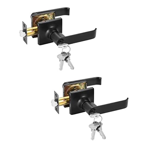 2 Pack Keyed Entrance Handleset with Same Keys, Exterior/Front Entry Door Handle Lock Set Black Finish, Left/Right Handed Door Handle, Keyed Alike/Combo Keys Cover